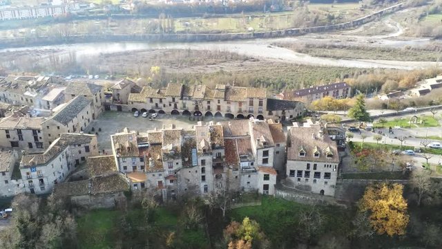 Drone in Ainsa. Village of Aragon, Spain. 4k Video