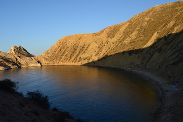 The incredible seascaping view of beach with blue sea in morocco in summer