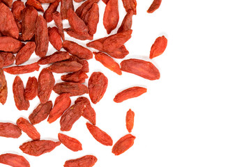 Image of dry red goji berries or chinese wolfberry on white background. Food.