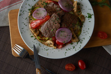 Homemade Slow Cooker Pot Roast with with mushrooms and vegetables