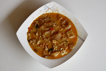 Sambal Tumpang. Tempe in spicy coconut sauce. Kind of sauce which made from old tempe. Indonesian dish.