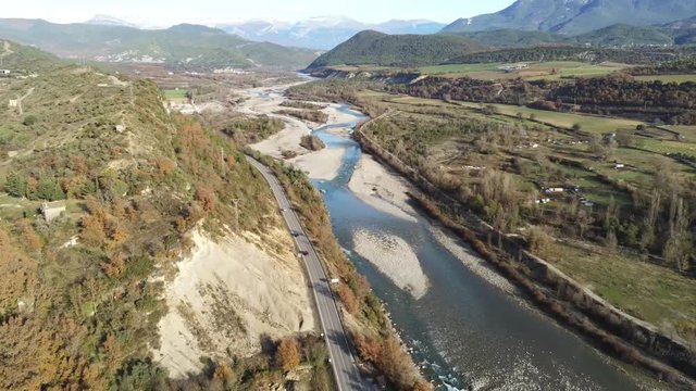 Drone in Ainsa. Village of Aragon, Spain. 4k Video