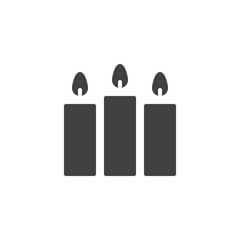 Burning candles vector icon. filled flat sign for mobile concept and web design. Party candles simple solid icon. Symbol, logo illustration. Pixel perfect vector graphics