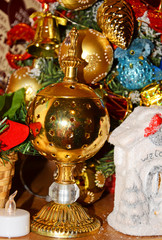 christmas, decoration, ball, tree, holiday, ornament, xmas, celebration, red, branch, winter, pine, green, fir, new, glass, white, year, december, isolated, season, closeup, gold, object, new year