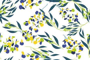 Eucalyptus Vector. Colorful Seamless Pattern with Vector Leaves, Branches and Floral Elements. Elegant Background for Wedding Design, Fabric, Textile, Dress. Eucalyptus Vector in Watercolor Style.