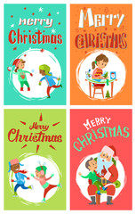 New Year Holidays Merry Christmas Postcards Set