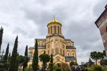 Fototapeta na wymiar view of the ancient Georgian.  beautiful temple religion panorama tourism architecture