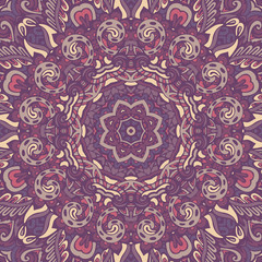 Tribal indian flower ethnic seamless design. Festive colorful mandala pattern ornament