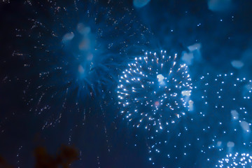 blue bright blurred fireworks effect abstract colorful background holiday&nbsp;