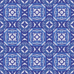 Damask mosaic geometric blue seamless tiles vector design