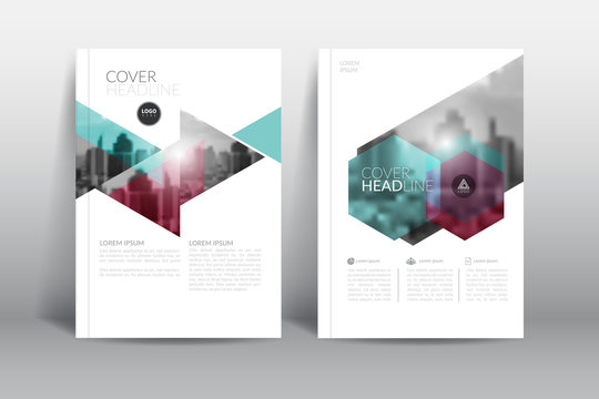 Cover Design template, annual report cover, flyer, presentation, brochure. Front page design layout template with bleed in A4 size. Red green colors with abstract background templates.