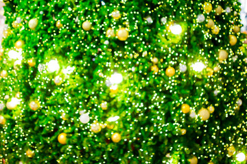 Bokeh from lighting of green christmas tree