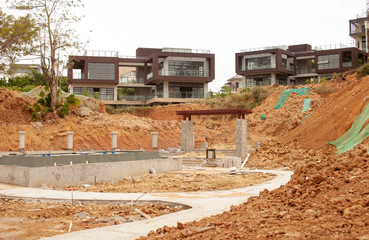 Construction of a residential house on the beach