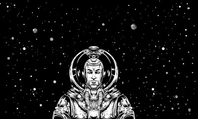Fototapeta premium astronaut in black skies with stars