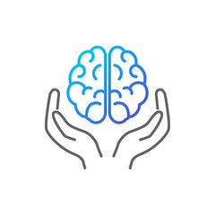 Brain in hands vector icon outline style