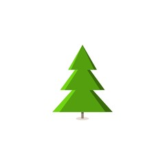 Silhouette design green spruce on white background. Christmas tree sign. Symbol of winter, decoration and Christmas holiday season. Isolated graphic element. Flat vector image. Vector illustration.