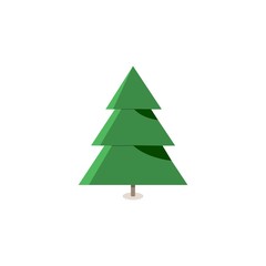 Silhouette design green spruce on white background. Christmas tree sign. Symbol of winter, decoration and Christmas holiday season. Isolated graphic element. Flat vector image. Vector illustration.