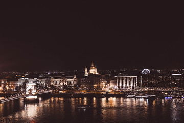 View of Chain Bridge at night, Budapest, Hungary