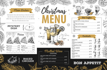 Fototapeta premium Hand drawing Christmas holiday menu design. Restaurant menu