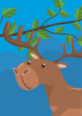 Cute deer vector illustration with woodland animal, design element for banner, flyer, placard, greeting card, cartoon style