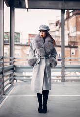 Gorgeous woman posing in luxurious fur coat
