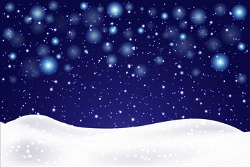 Christmas landscape with falling snowflakes. Snow background. Realistic snowdrift isolated. Vector illustration.