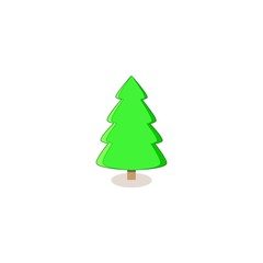 Silhouette design green spruce on white background. Christmas tree sign. Symbol of winter, decoration and Christmas holiday season. Isolated graphic element. Flat vector image. Vector illustration.