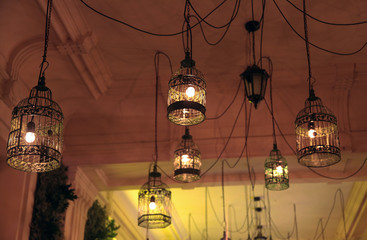 Vintage lantern on a tourist street in Budapest