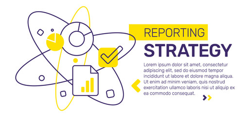 Vector creative template composition with business strategy abstract illustration with header, text on white background.