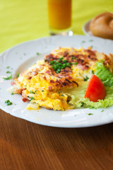 French Omelette with Potatoes, Mushroom and Salad