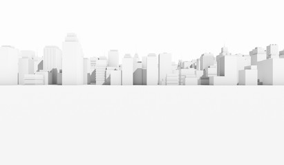 White cityscape background. Many buildings. 3D Rendering Illustration.