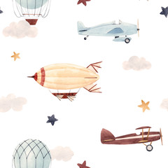 Watercolor aircraft baby pattern