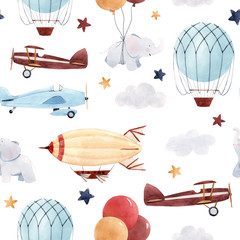 Watercolor aircraft baby pattern