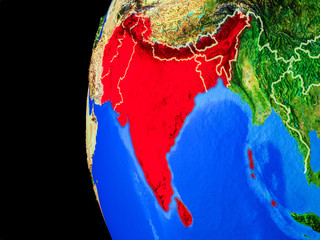 South Asia from space on realistic model of planet Earth with country borders and detailed planet surface.