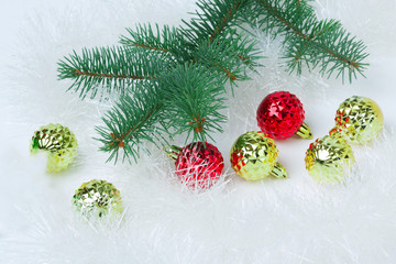 Christmas branch with red and yellow balls