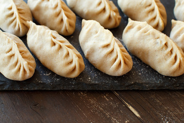 Preparation of dumplings manti