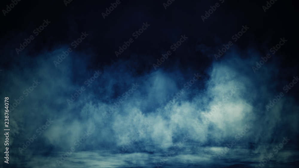 Wall mural Colorful smoke on floor . Isolated black background . Misty fog effect texture overlays for text or space