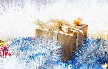 Christmas gifts, tinsel and decorations