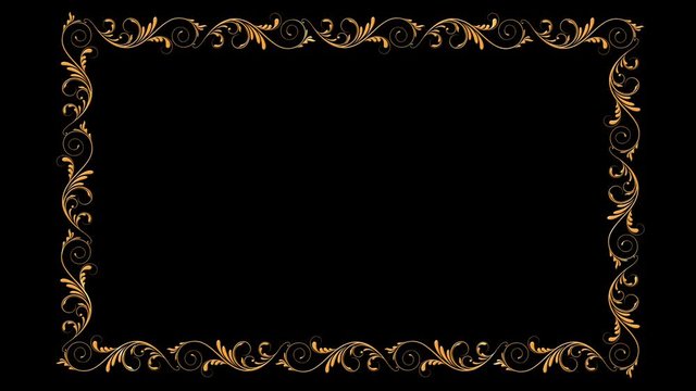 Golden Vintage Animated Frame with an alpha matte. Perfect for wedding, epic or retro movie