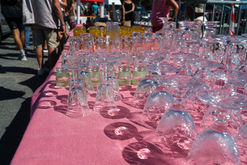 glasses on a table at the flea market