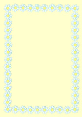 Frame from watercolor hand drawn white wildflowers - daisy (camomile). Isolated on yellow background. Background can be changed