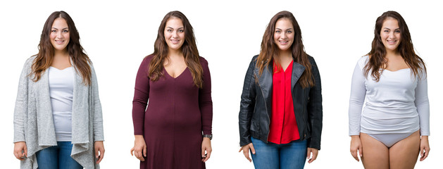 Collage of beautiful plus size woman over isolated background with a happy and cool smile on face. Lucky person.