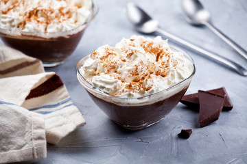 Chocolate Mousse With Whipped Cream And Cinnamon