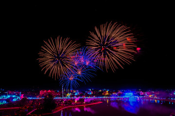 Abstract colored firework background with free space for text