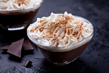 Dark Chocolate Mousse With Whipped Cream And Cinnamon