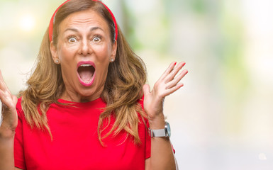 Middle age senior hispanic woman over isolated background celebrating crazy and amazed for success...