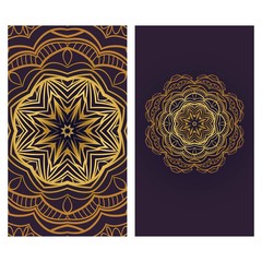 Invitation or Card template with floral mandala pattern. For Wedding, greeting cards, Birthday Invitation. The front and rear side. Vector illustration
