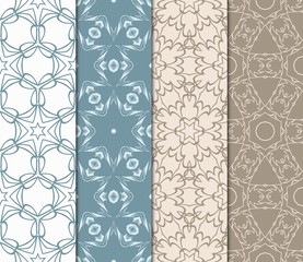 Set Of Seamless Texture Of Floral Ornament. Vector Illustration. For The Interior Design, Printing, Web And Textile