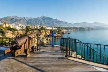views of the Nerja beaches from the balcony of europe in Nerja (Malaga)