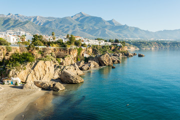 views of the Nerja beaches from the balcony of europe in Nerja (Malaga)